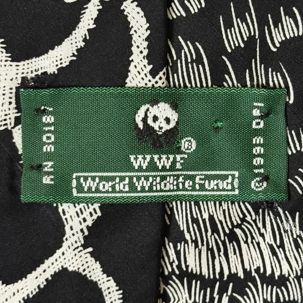 World Wildlife Fund Men's Necktie Black & White Plains Animals Design 160